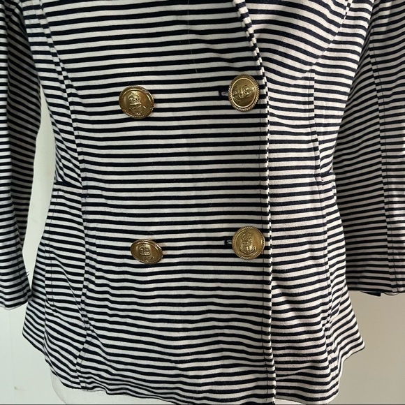 Cabi Nautical Double Breasted Jacket Navy White Striped Jacket - Picture 3 of 10
